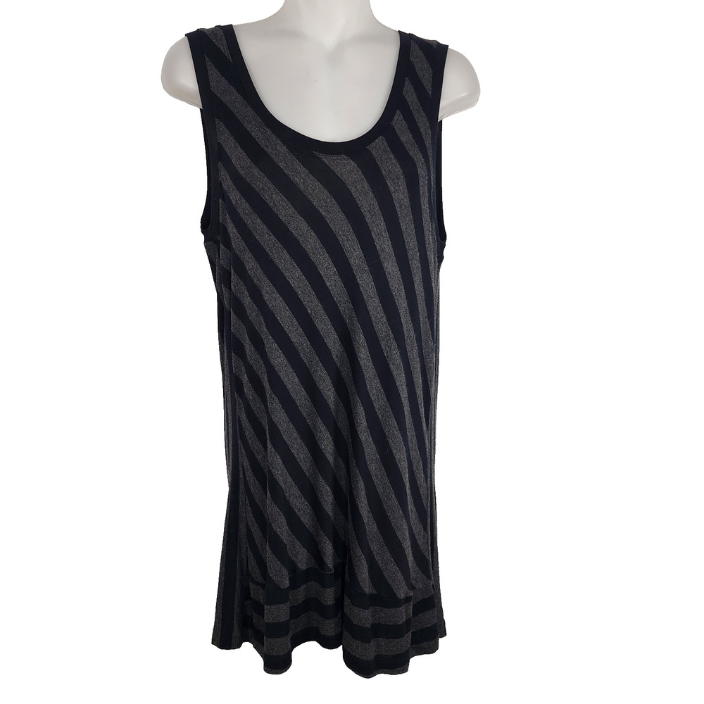 CAbi Womens Aligned Striped Tunic Tank Top Gray Black Stretch Scoop Medium 3630